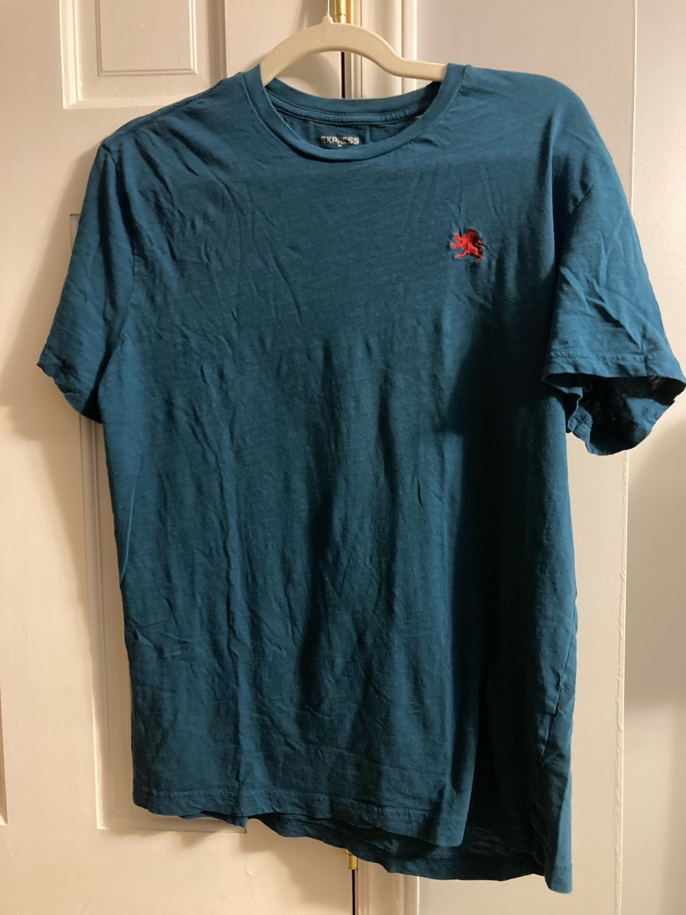 Express Teal Short Sleeve Crew Neck T-Shirt with Red Logo